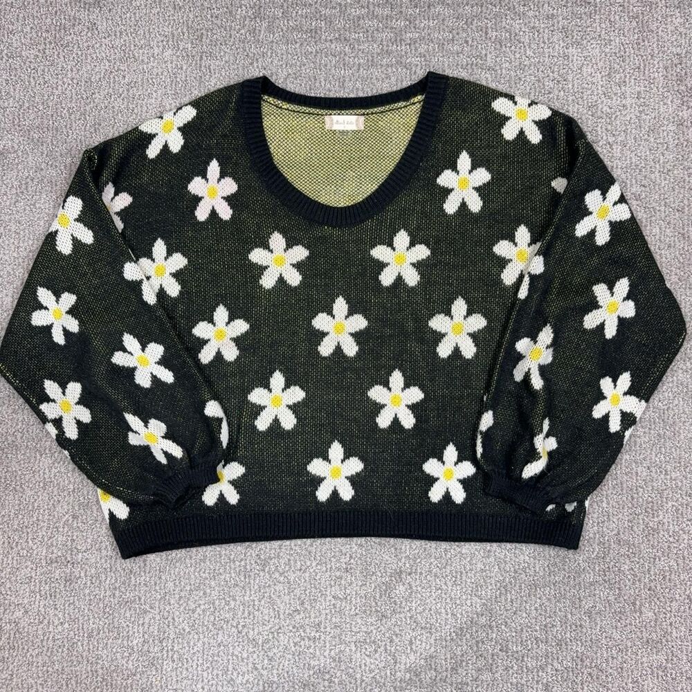 Altard State Sweater Womens Small Black Daisy Flower Floral Pullover